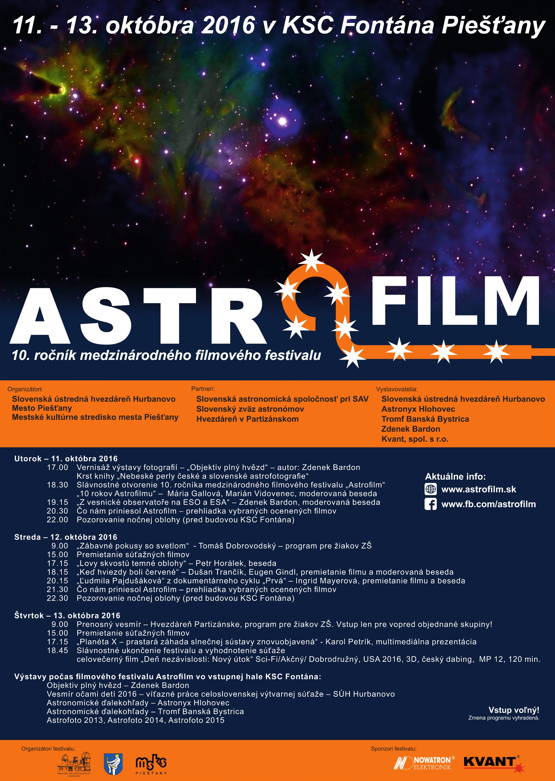 Obr.1: Program 10. ročníka medzinárodného filmového festivalu Astrofilm
